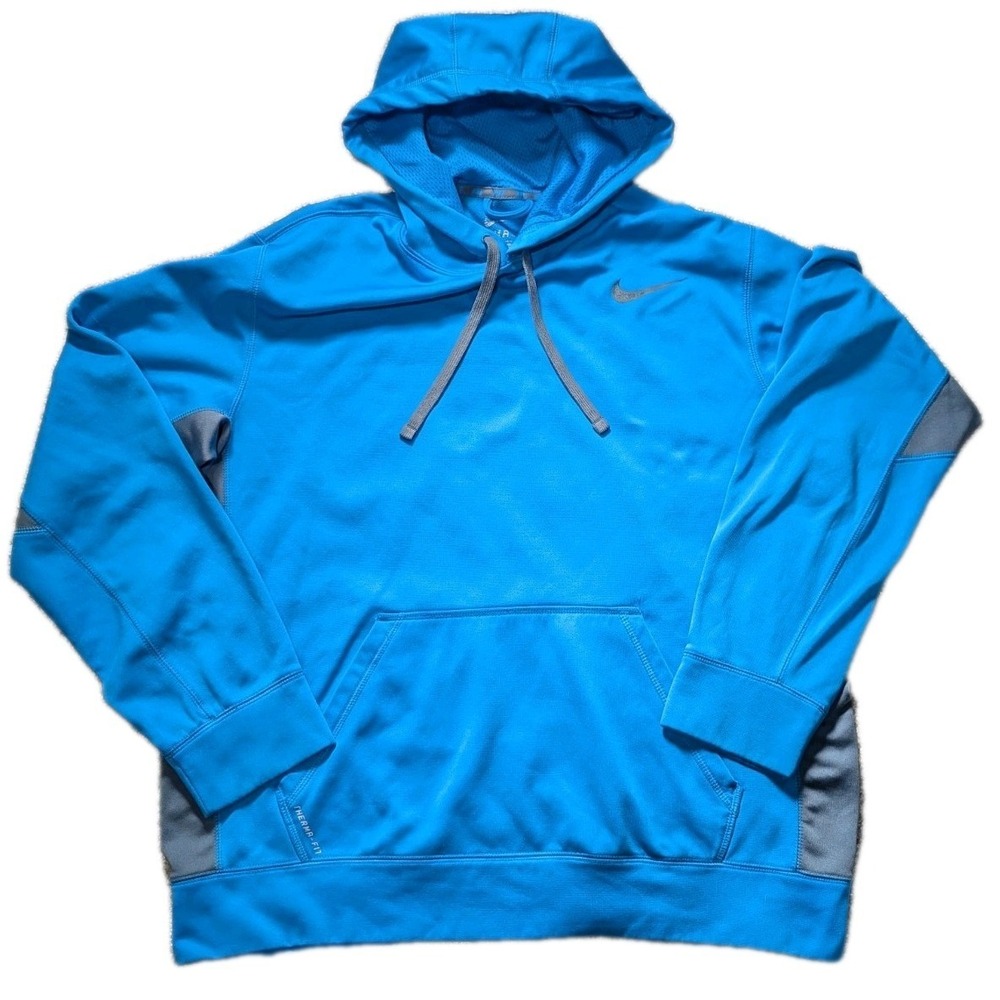 Men's Nike Therma Fit Blue / Dark Blue Hoodie Sweatshirt L - Has Minor Stains